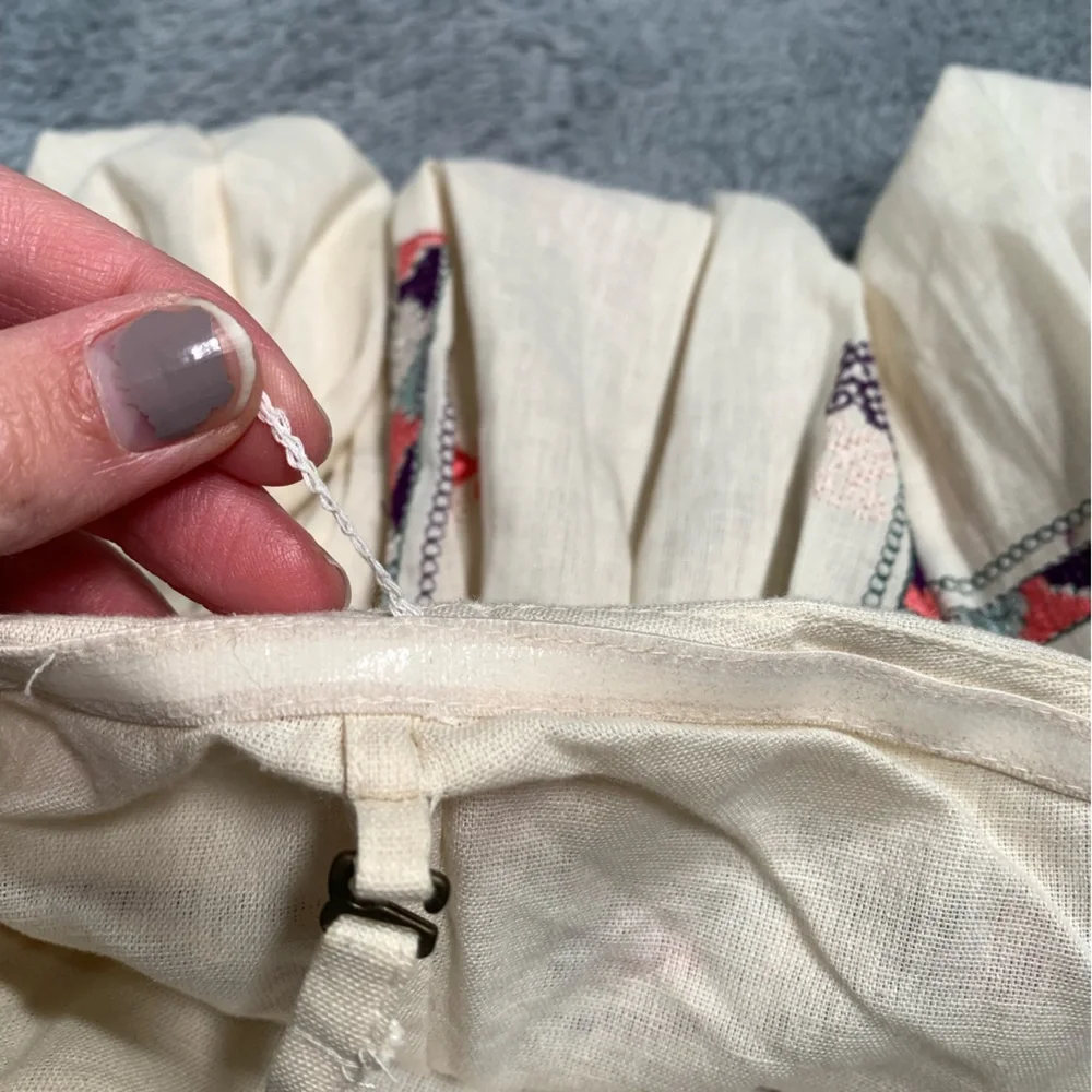 Free People Cream Mini Dress with Pink & Green Embroidery